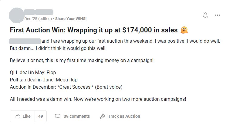 Post: first auction wrapping up at $174,000 in sales